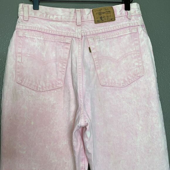 90s Pink Acid Wash Levi's High Waist 573s Pinup Jeans Relaxed Fit Tapered Leg - Picture 12 of 16